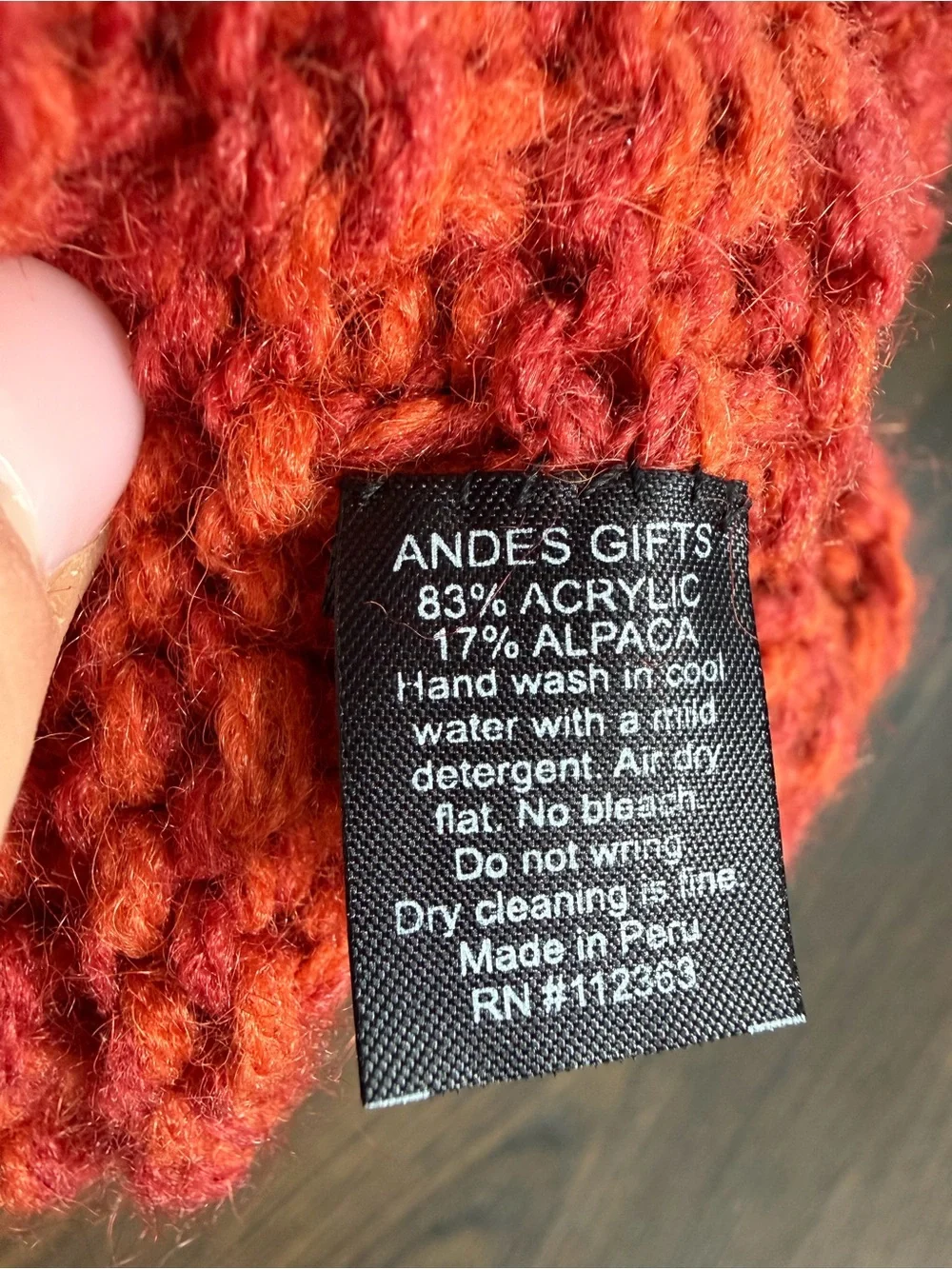 Andes Gifts Kids Orange Fox Knit Hat NWT